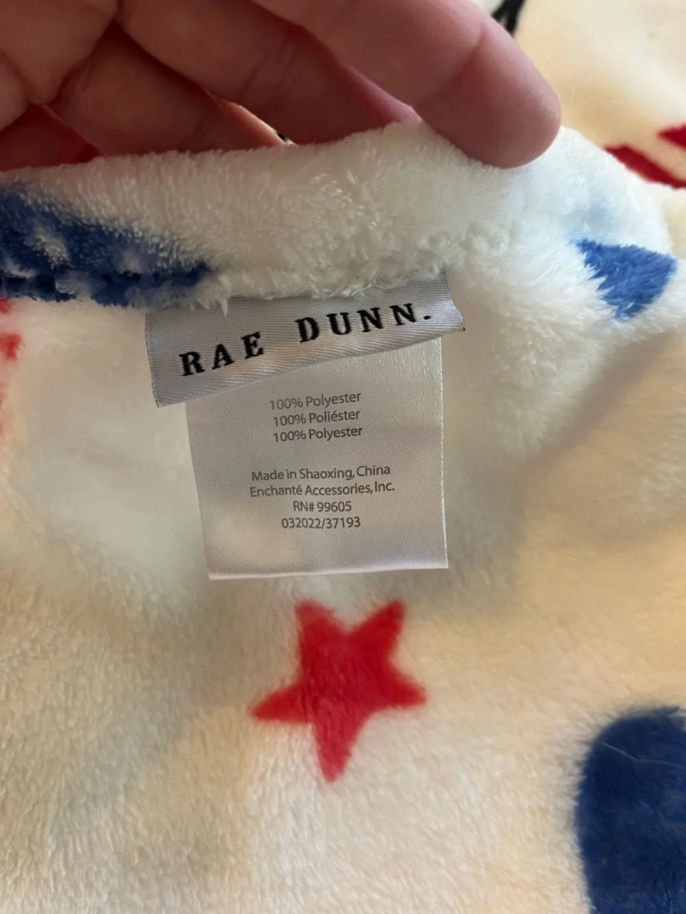 Rae Dunn Plush Throw Blanket Love Red & Blue Stars Hearts Patriotic USA 4th July